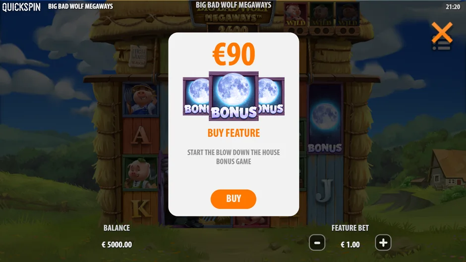 Big Bad Wolf Megaways buy feature menu
