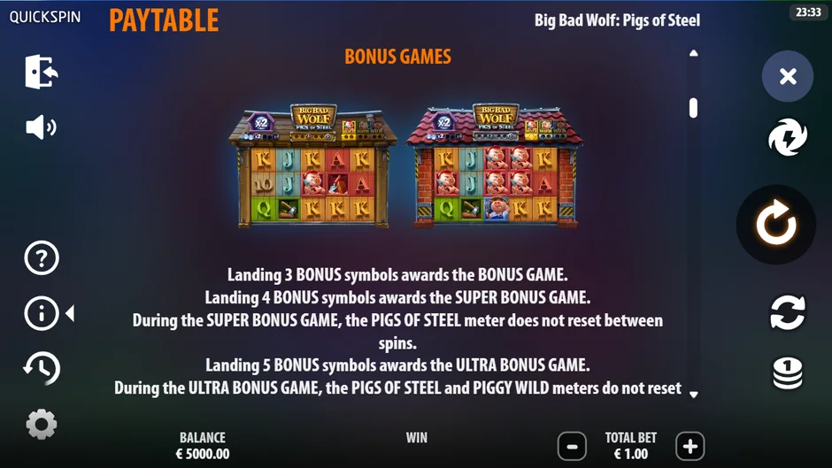 Big Bad Wolf Pigs of Steel bonus games