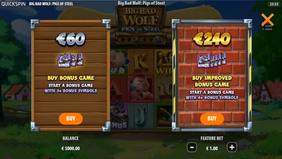 Big Bad Wolf Pigs of Steel buy menu