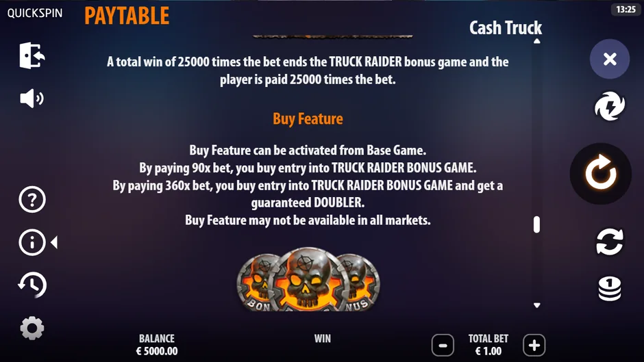 Cash Truck buy feature rules page