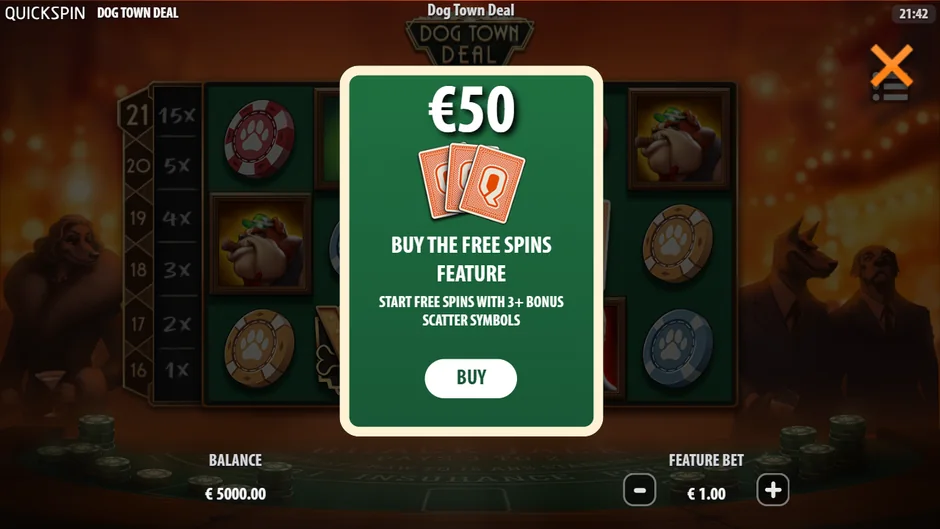 Dog Town Deal free spins buy card