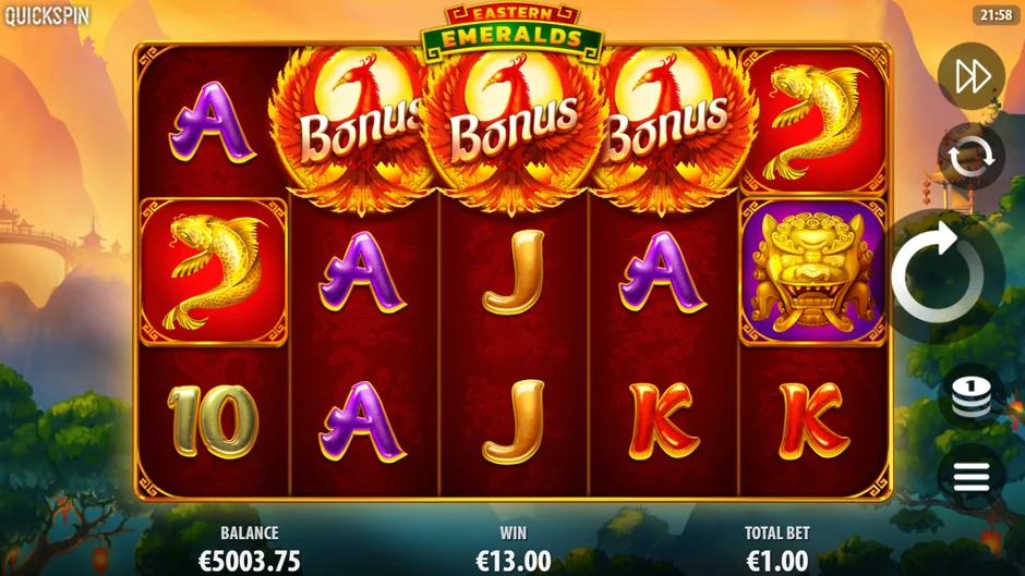 Eastern Emeralds free spins result screen