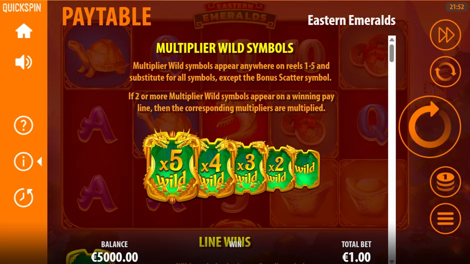 Eastern Emeralds multiplier wild symbols paytable