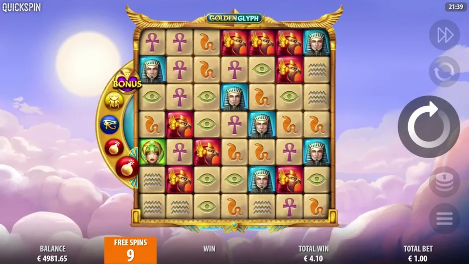 Golden Glyph free spins first screen