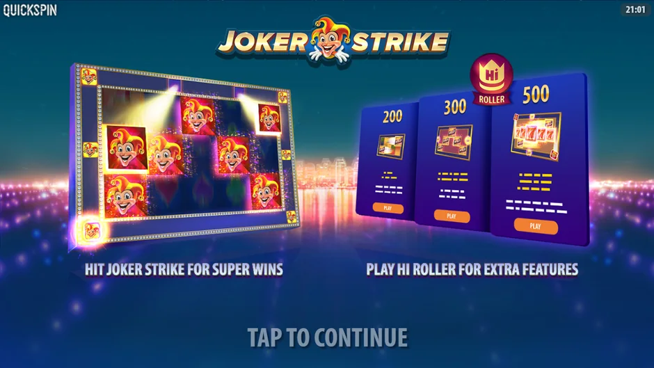 Joker Strike start screen Hi Roller cards