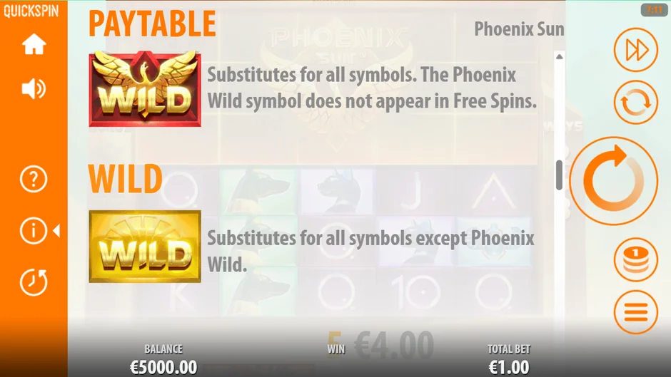 Phoenix Sun Phoenix Wild and Wild rules