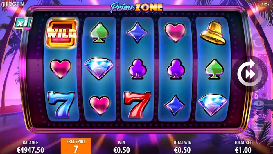 Prime Zone free spins start screen
