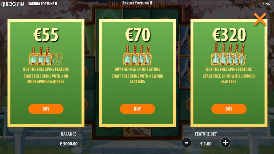 Sakura Fortune 2 bonus buy menu
