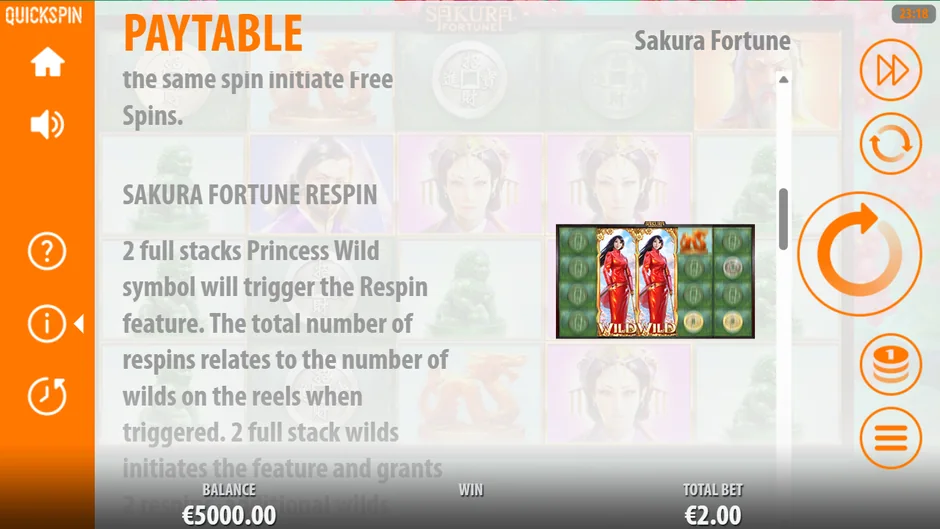 Sakura Fortune respin rule two wild stacks