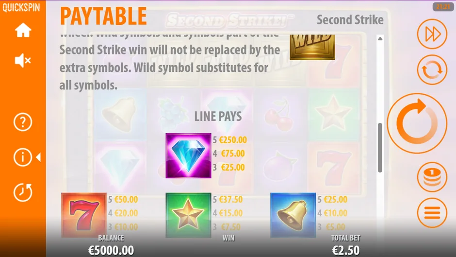 Second Strike line pays diamond seven