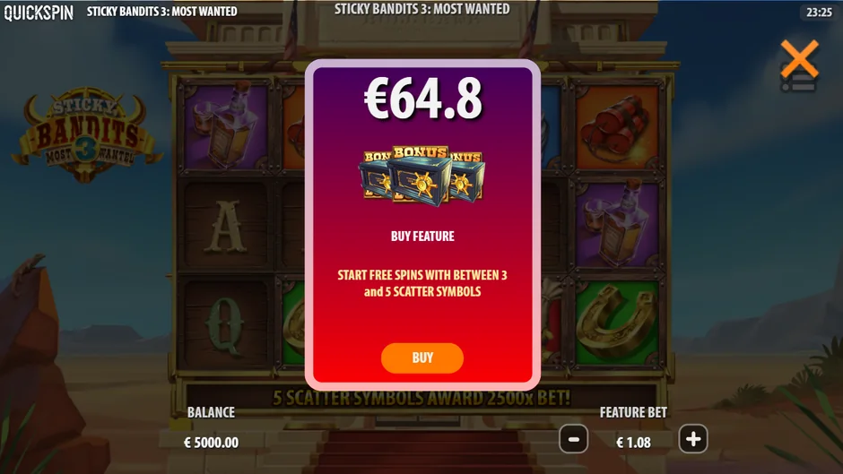 Sticky Bandits 3 Most Wanted bonus buy menu