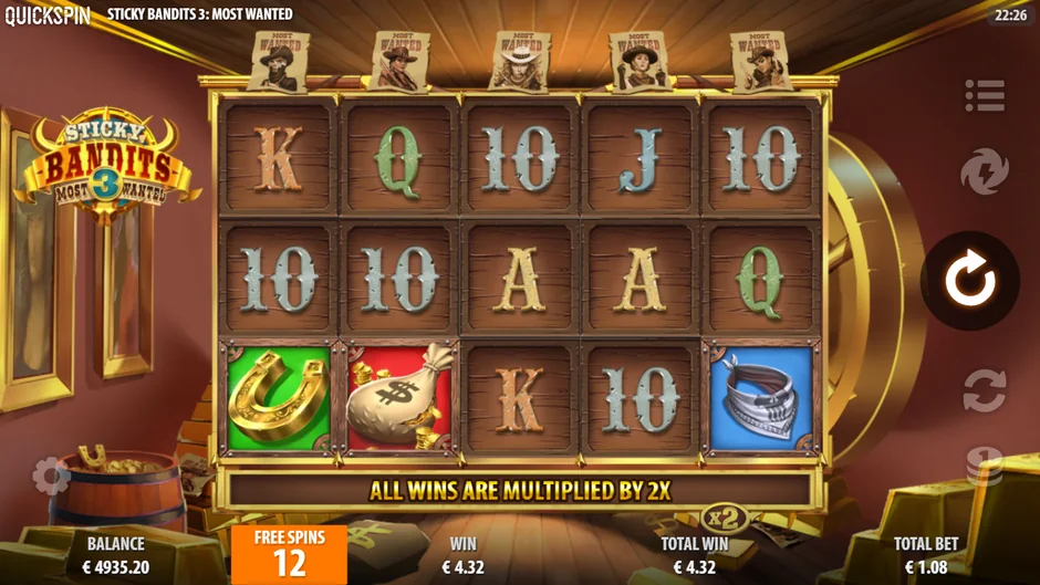 Sticky Bandits 3 Most Wanted free spins board