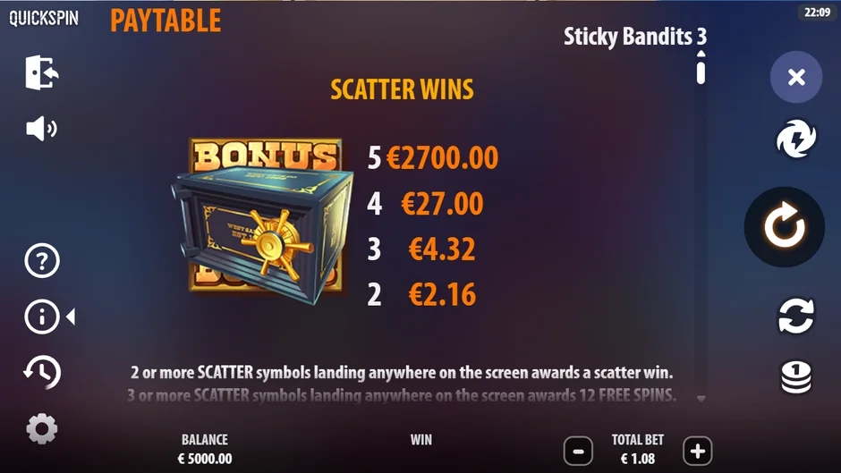 Sticky Bandits 3 Most Wanted scatter paytable