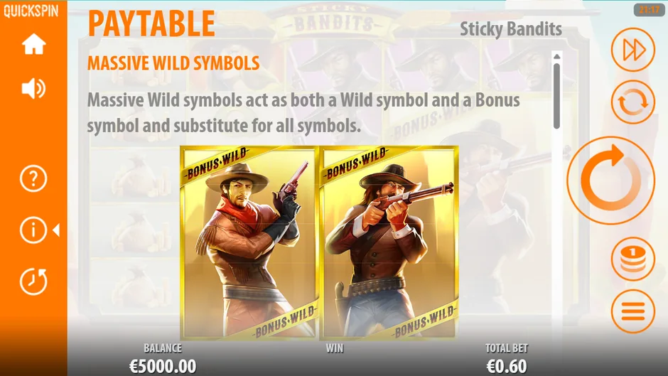 Sticky Bandits Massive Wild rules screen