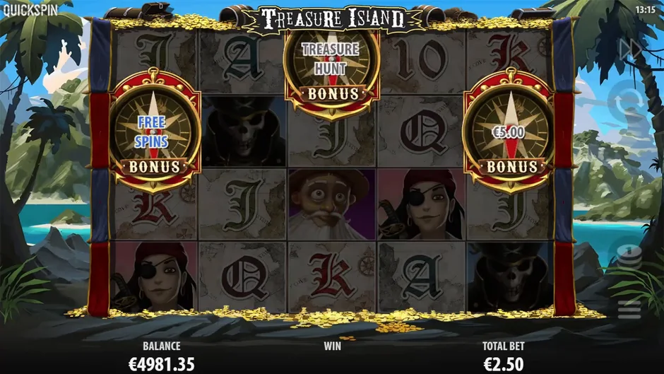 Treasure Island compass pick three prizes
