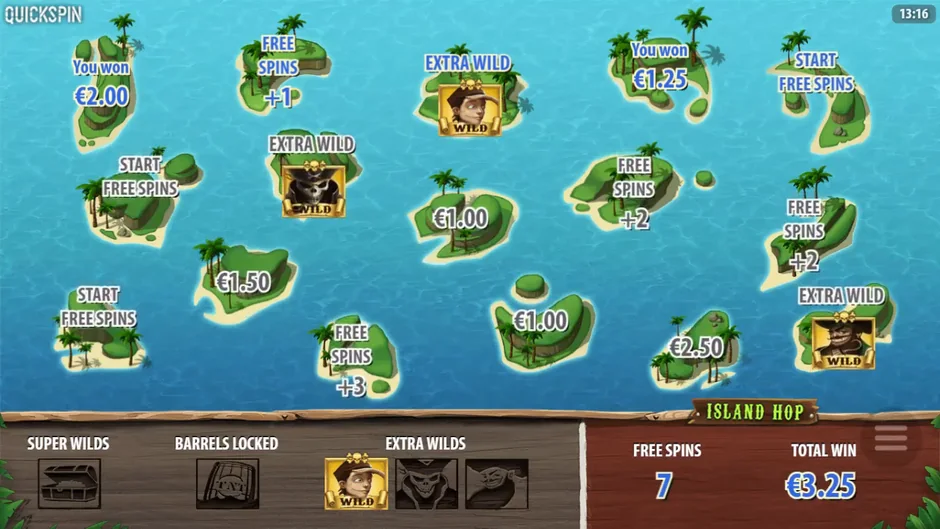 Treasure Island Island Hop free spins map