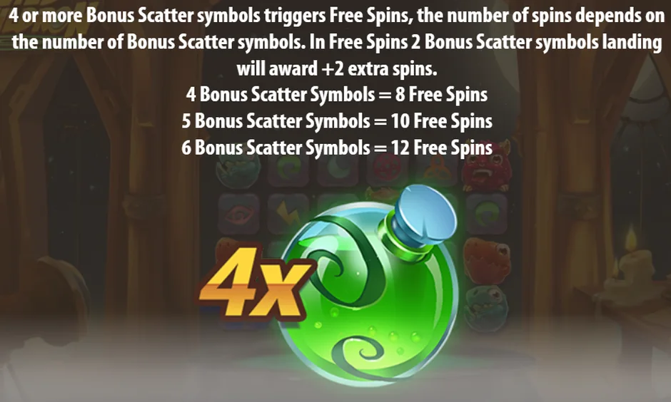 Wild Cauldron free spins rules screen