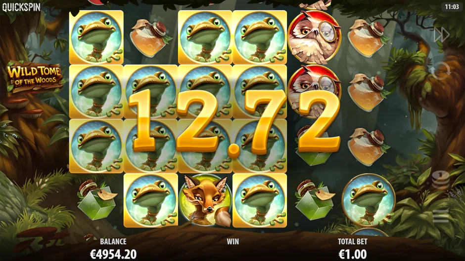 Wild Tome of the Woods stacked frogs win