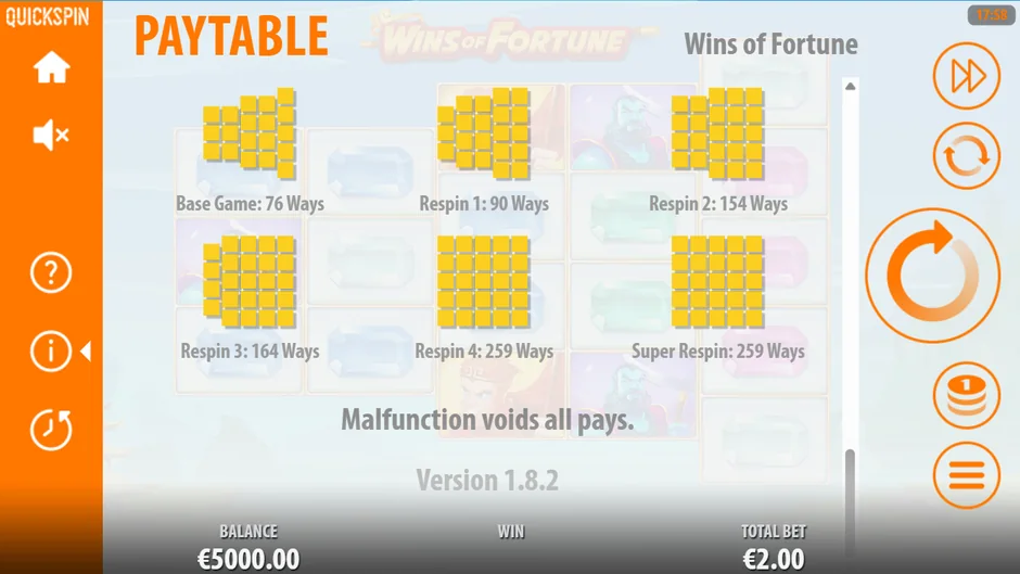 Wins of Fortune respin ways ladder